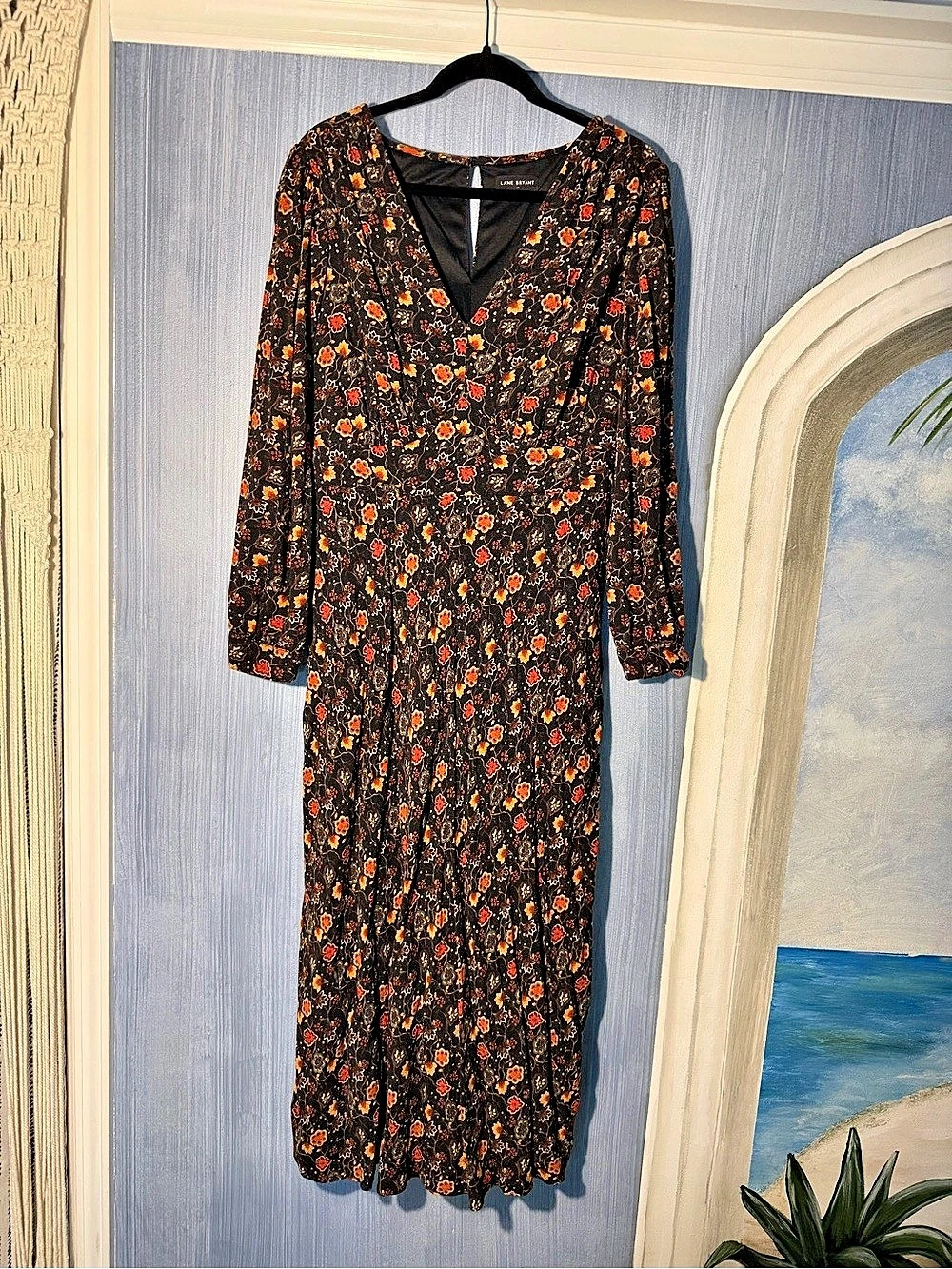 Lane Bryant Fall Floral Maxi Dress in Black & Orange Size 14 Like New